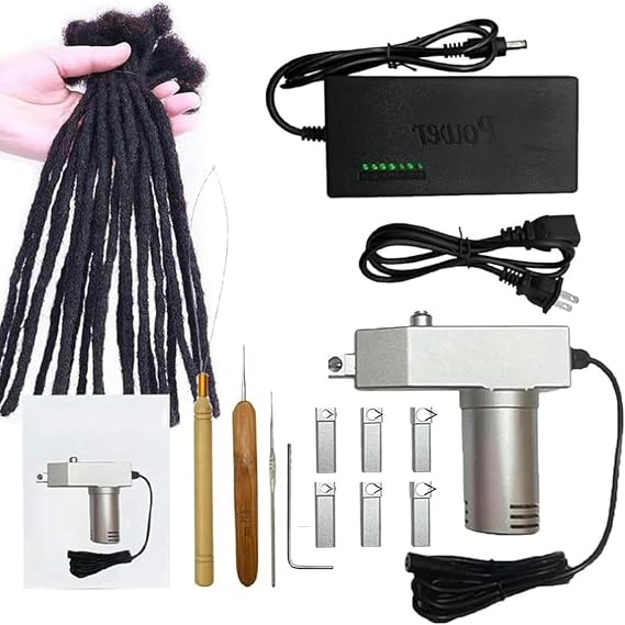 Dreadlocks Tool Kit, Stainless Steel Dreadlocks Maker Crochet Machine with 6 Head, Electric Dreadlock Crochet Braids Hair Making Machine for DIY Your Own Dreadlocks Braiding Hair Extensions