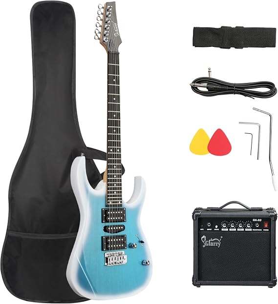 GLARRY 39" Full Size Electric Guitar Kit for Beginners, Starter Electric Guitar Set with 20W Amp & HSH Pickups, Model 170 (Ocean)