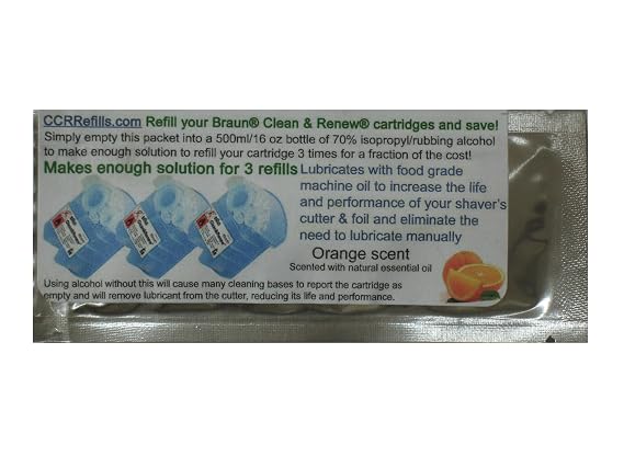 Refill Solution compatible with Braun Clean & Renew CCR3 Shaver Cartridges (Orange, 5 Packets (15 refills))