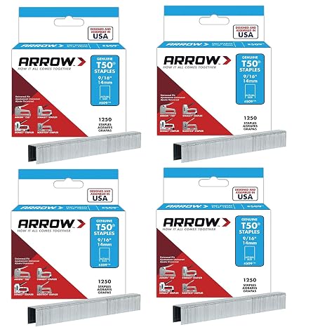 Arrow Fastener 509 Genuine T50 9/16-Inch Staples, 1,250/Pack, 4 Pack
