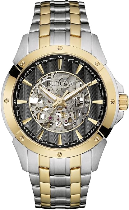 Bulova Men's Classic Two-Tone Stainless Steel 3-Hand Automatic Watch, Skeleton Dial, 43mm Style: 98A146