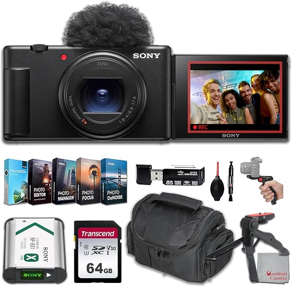 Sony ZV-1 II Digital Camera for Vloggers and Content Creators, 64GB Memory, Grip Tripod, Editing Software & More