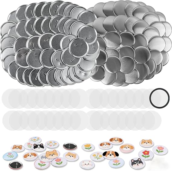 100 Pieces Buttons Make Yourself 58 mm / 2.25 Inch for Button Machine Complete Set with Needles and Foils All About Button Maker Accessories for Pin Maker