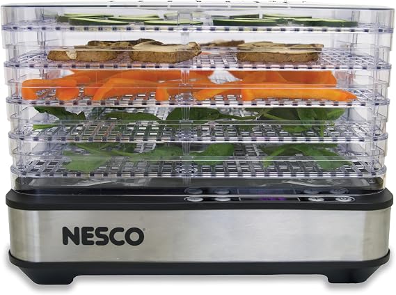 NESCO FD-5TC Snackmaster Food Dehydrator 5 BPA-Free Trays, Adjustable Temp Control, Compact Design for Jerky, Fruit, Herbs, Pet Treats, 420W