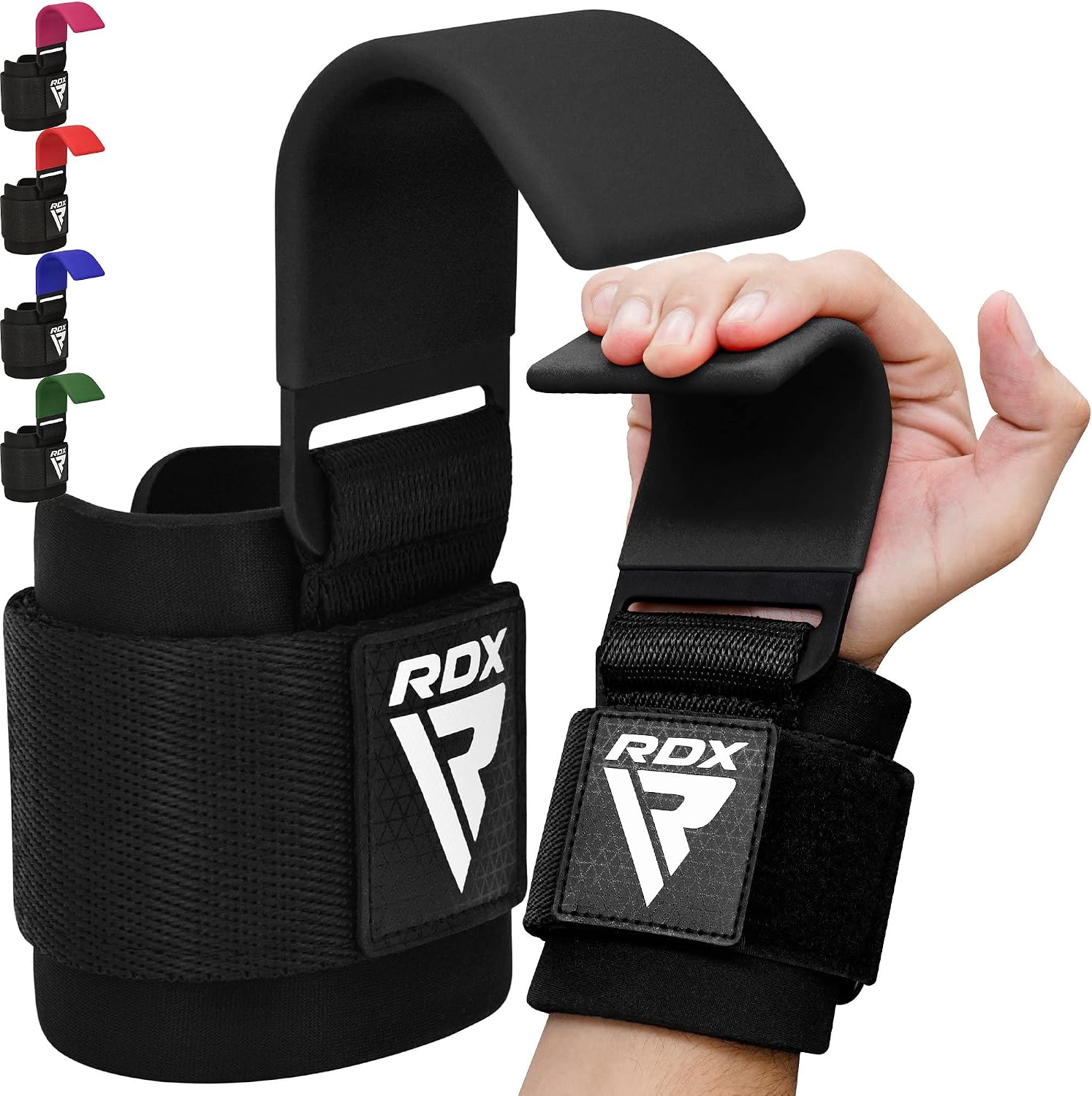RDX Weight Lifting Hooks for Deadlifting Pair - 600Lbs Capacity - 8MM Neoprene Wrist Support Wraps - Grip Enhancer for Pull Ups Lat Pulldowns Rows - Adjustable Gym Workout Power Straps for Men Women