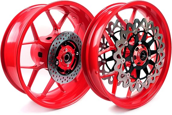 Red Front Rear Wheel Rims and Brake Discs Rotors Compatible with Honda CBR1000RR 2006-2016, Motorcycle Replacement Accessories Parts