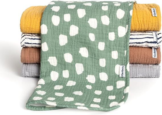Gerber Baby Boys & Girls Muslin Burp Cloths, Multi Teal Dots, Large Size 20" x 10"