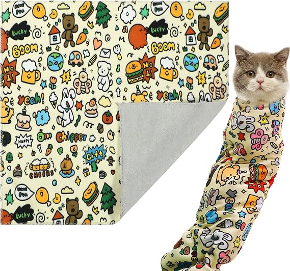 Cat Wrap for Grooming Cutting Nails Velcro Fabric for Cats Restraint for Nail Clipping Self Adherent Anti Bite Anti Scratch Swaddle Burrito Wrap (Yellow, XL)