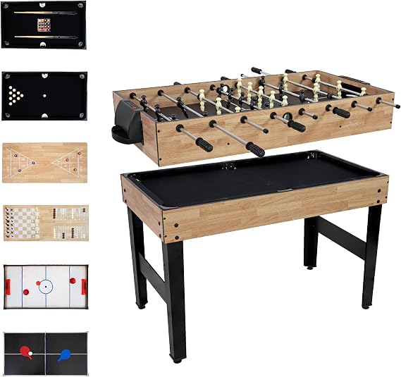 Sunnydaze 10-in-1 Game Table - Combination Multi-Game Table with Billiards, Push Hockey, Foosball, Ping Pong, Chess, Checkers, Backgammon, Bowling, Shuffleboard, Card Games