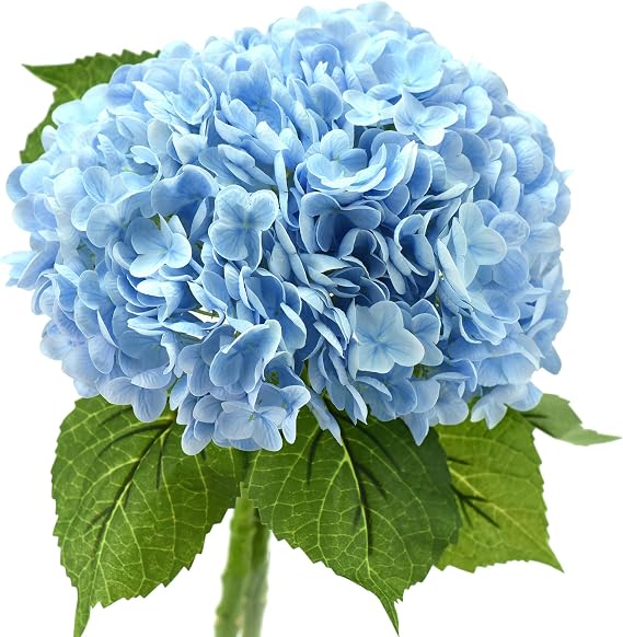 FiveSeasonStuff Real Touch Silk Blue Hydrangea Flowers, 2 Large Long Stems Artificial Flowers for Floral Decoration Arrangements