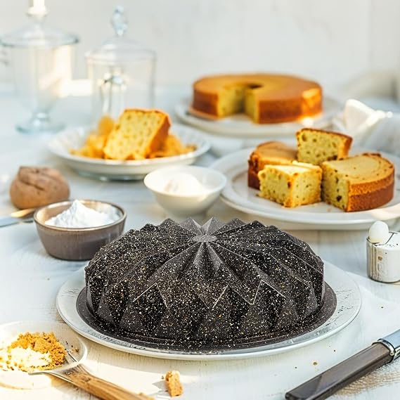 Deconox Thermo Döküm Gövdeli Kristal Kek Kalıbı 28cm, Dilimli ve Döküm, Siyah Granit Benekli Pişirme Kabı, Kolay Çıkarma, Dayanıklı Alüminyum Alaşım