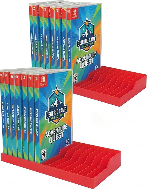 Game Case Holder & Organizer - Storage Stand for Game Cases, Eco-ABS Plastic, Holds 16 Games, Space-Saving Desktop Shelf - Compatible with Game Holder/Organizer/Rack (red-2PCS)