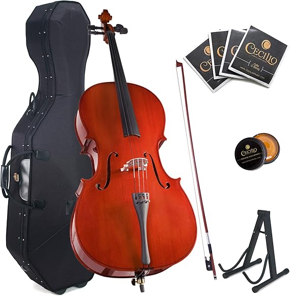Cecilio 4/4 Full Size Cello with Hard & Soft Case, Stand, Bow, Rosin, Bridge and Extra Set of Strings, CCO-100