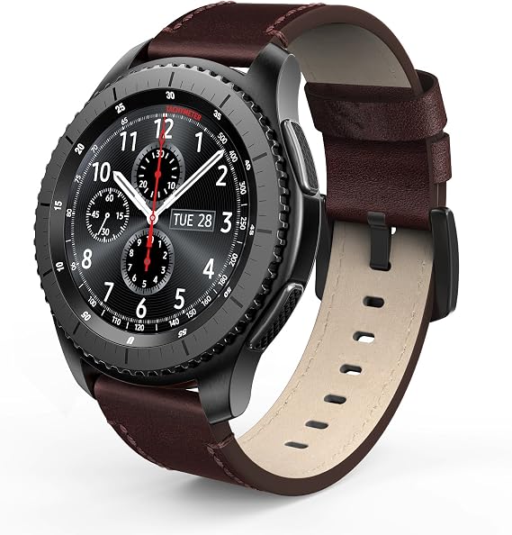 Leather Bands Compatible for Galaxy Watch 3 45mm & Gear S3 Frontier & Classic and Galaxy Watch 46mm, Genuine Leather 22mm Strap Replacement Wristband for Samsung Gear S3 Smartwatch, Coffee