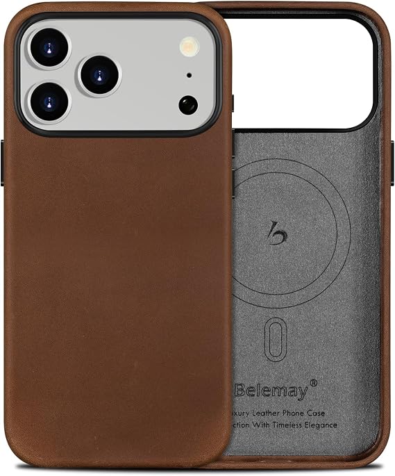 Belemay Crazy Horse Leather Case for iPhone 17 Pro Max (6.9") Vintage Brown