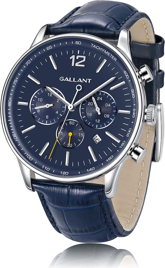 Men's Watch, Quartz Watch, Waterproof, Date Display, Leather Strap, Casual, Business, Fashion, Multifunctional, Men's Watch, Dual Time Zone, 1.7 inches 43 mm
