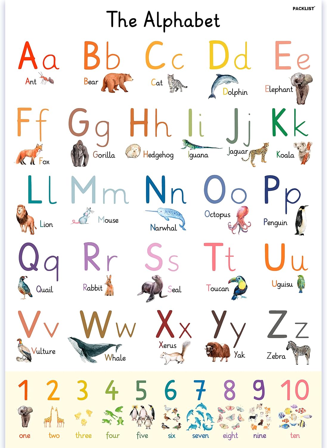 PACKLIST English Alphabet Poster for Kids - Large Letter and Fun Animal Alphabet Poster for Easy Learning - Perfect for Decorating Children's Rooms and Classrooms