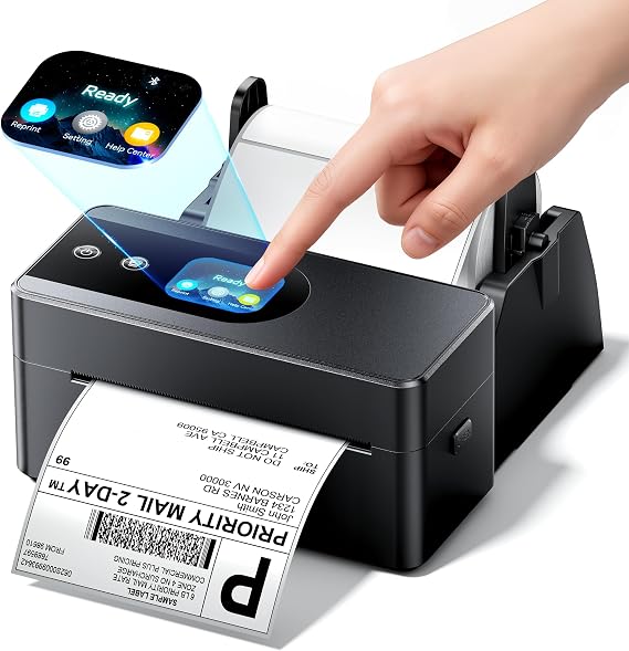 Phomemo Shipping Label Printer Upgraded with Touch Screen & Label Holder | 4x6 wireless thermal label printer for small business & shipping package, compatible with Amazon, Shopify, USPS
