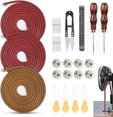 3 PCS Treadle Sewing Machine Belt, 72 Inch 316 Sewing Treadle Belts Replacement Leather Belt with Hook for SingerJones Sewing Machine 3PCS Sewing Machine Leather Belts Total 31 PCS Accessories