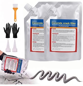 Self-Leveling Waterproof Concrete Crack Filler 2-Pack (2.21 lb), High Elasticity Repair Sealant Caulk for Driveway, Patio & Outdoor Concrete Joint Repair