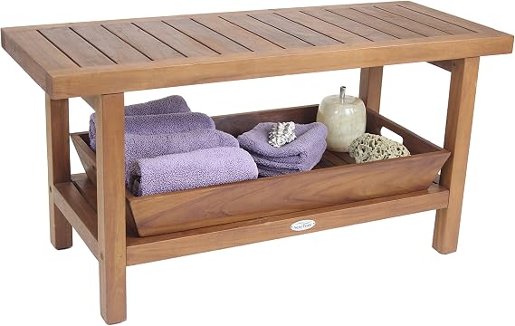 AquaTeak Spa 36" Teak Shower Bench with Shelf