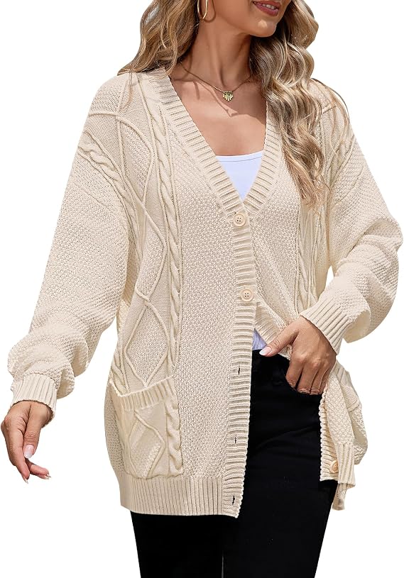 Womens Cardigan Sweaters Open Front Cable Knit Chunky Long Sleeve Oversized Fall Winter Outwear Coats with Pockets