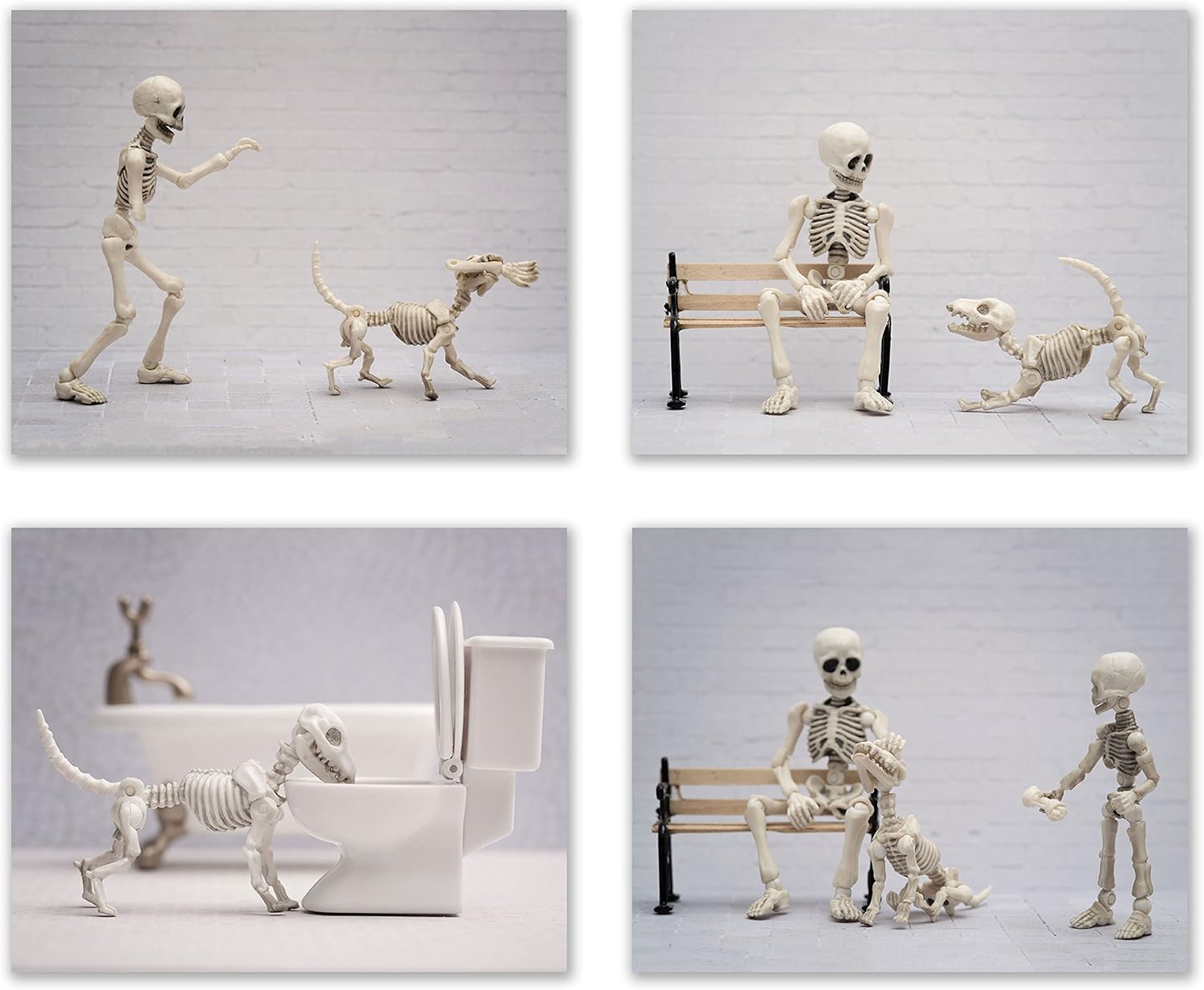 Summit Designs Dog Skeleton Prints - Set Of 4 8x10 Funny Hipster Skull And Bones Poster Photos - Bathroom Bedroom Basement Decor