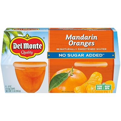DEL MONTE Mandarin Oranges FRUIT CUP Snacks in Naturally Sweetened Water, No Sugar Added, 4 Pack, 4 oz