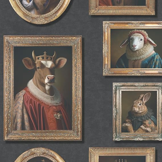 Regal Animals Quirky Animal Prints in Picture Frames Themed Modern Wallpaper for Feature Walls, Bedrooms or Restrooms Multi Muriva 102575