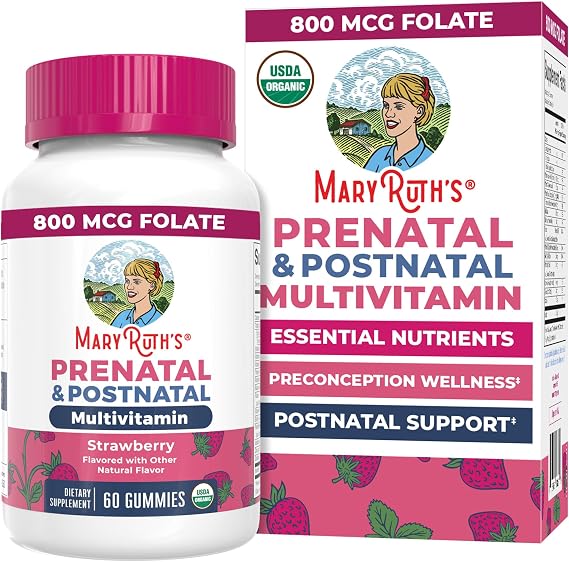 MARYRUTH'S USDA Organic Prenatal & Postnatal Multivitamin Gummies, 60 ct
