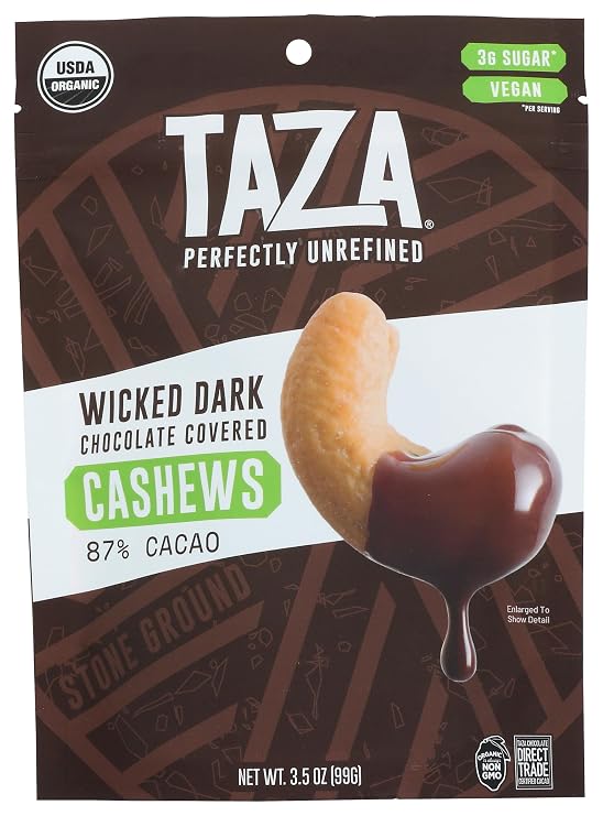 TAZA CHOCOLATES Organic Wicked Dark Chocolate Covered Cashews, 3.5 OZ