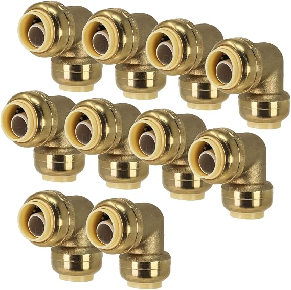 [10-Pack] PROCURU 1/2-Inch Pushfit 90-Degree Elbow, Push-to-Connect Plumbing Brass Fitting for Copper, PEX, CPVC, PE-RT Pipes (8X2012-10P)