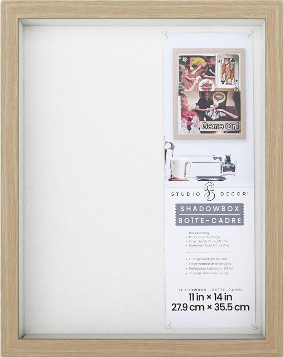 Studio Decor 11" x 14" Natural Shadow Box Picture Frame - Includes Pre-Attached Hanging Hardware, Horizontal or Vertical Display - 1 Pack