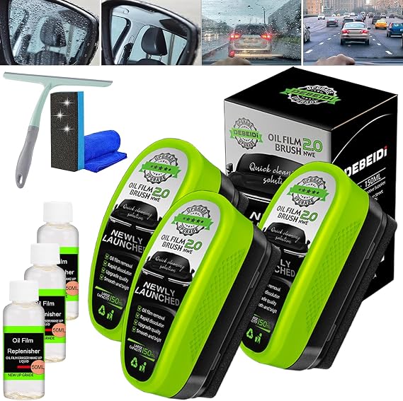 Glass Cleaner, Oil Film Cleaning Brush, Advanced Water Repellent Brush 2.0 - Strong Degreasing Film, Oil Film Cleaning Brush for Car Windows (1)