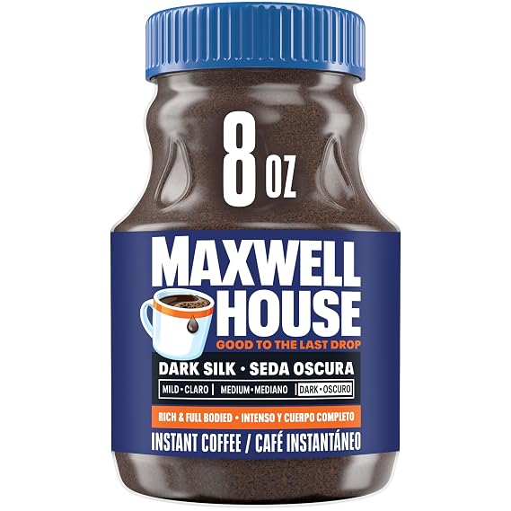 Maxwell House Dark Silk Instant Coffee, 8 oz | Dark Roast Instant Coffee, Rich & Full-Bodied, Smooth & Delicious, No Brewer Required, Roasted in the USA Since 1892