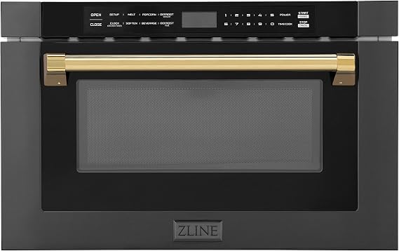 ZLINE Autograph Edition 24" 1.2 cu. ft. Built-in Microwave Drawer in Black Stainless Steel and Polished Gold Accents