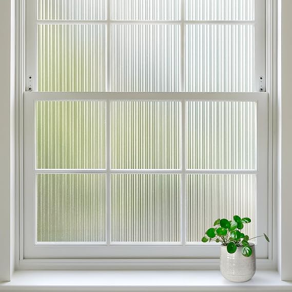 rabbitgoo Reeded Glass Window Privacy Film, Non Adhesive, 17.5" x 78.7" | Static Cling, Removable, UV Heat Blocking, Anti-Glare, Decorative for Bathroom Living Room