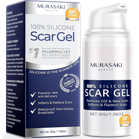 100% Silicone Scar Gel Scars Cream - Advanced Scar Gel for Surgical Scars, C-Section, Stretch Marks, Acne, Injury, Burns, Keloids, Old and New Scars 1.06oz(30g) (Maximum Strength 100% Silicone)