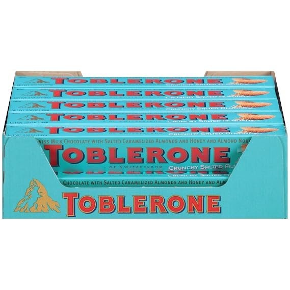 Toblerone Crunchy Almond with Sea Salt Milk Chocolate Bar, 3.52 Ounce -- 80 per case.