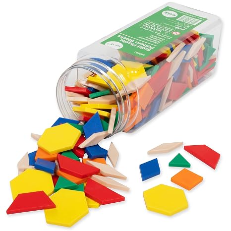 edxeducation Plastic Pattern Blocks, Set of 250 | Math Manipulative for Fractions, Symmetry, Patterning and Creativity, Math Supplies for Classroom