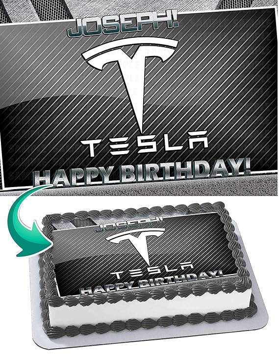 Cakecery Tesla Edible Cake Image Topper Personalized Birthday Cake Banner 1/4 Sheet