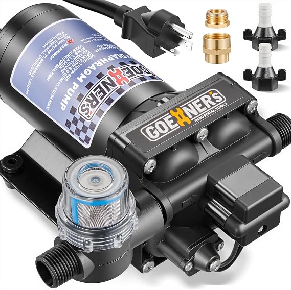 2026 Upgraded RV Water Pump, 110V 6.0 GPM High-Flow, Ultra-Quiet 70 PSI Self-Priming Diaphragm Pump with Adjustable Pressure Switch & Strainer for RV, Marine, Camper, Boat (Run-Dry Safe)