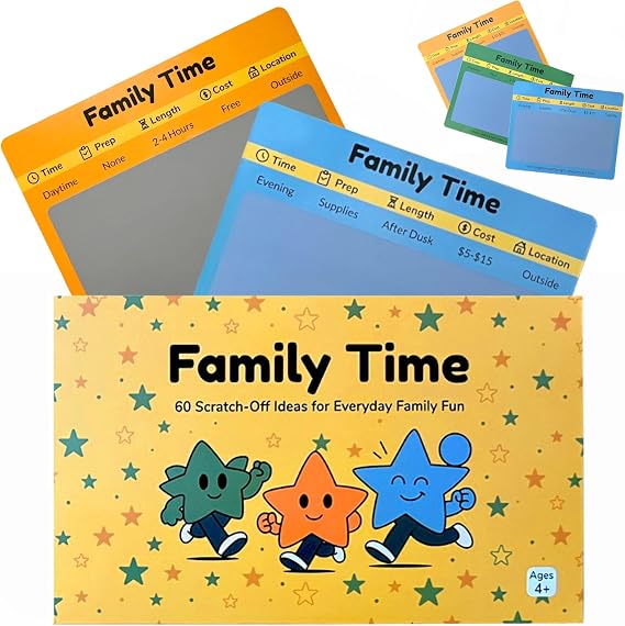 Family Time 60 Scratch-Off Activity Cards with Day & Night Markers Fun Family Games for Kids & Parents Screen-Free Adventure Ideas & Unique Gift for Christmas,Birthday,Stocking Stuffers & Holidays