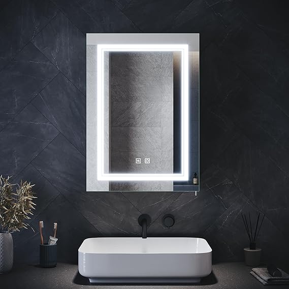 ELEGANT 500 x 700mm Mirrored Bathroom Cabinets Wall Mounted with Shaver Socket Single Door Bathroom Mirror Cabinet with Led Lights, Touch Swith, Dimmable, Defogger [Energy Class D]