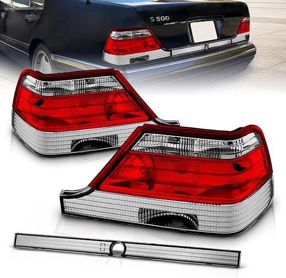 AmeriLite Red Clear Replacement Tail Lights Set for 97-99 Mercedes Benz S Class W140 - Passenger and Driver Side