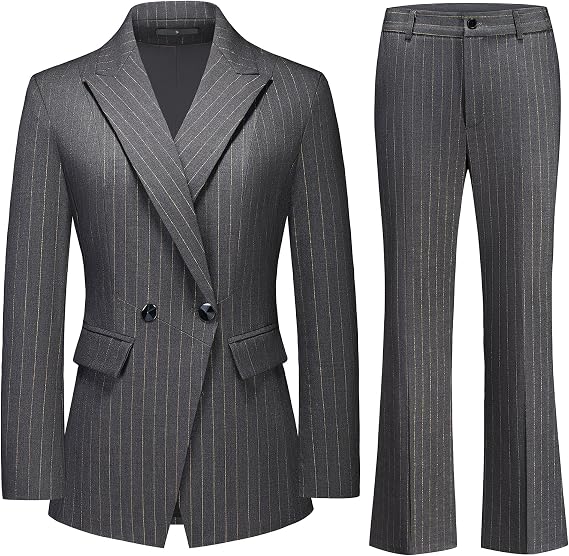 Women's Suit Striped Pantsuit Double Breasted 2 Piece Sets