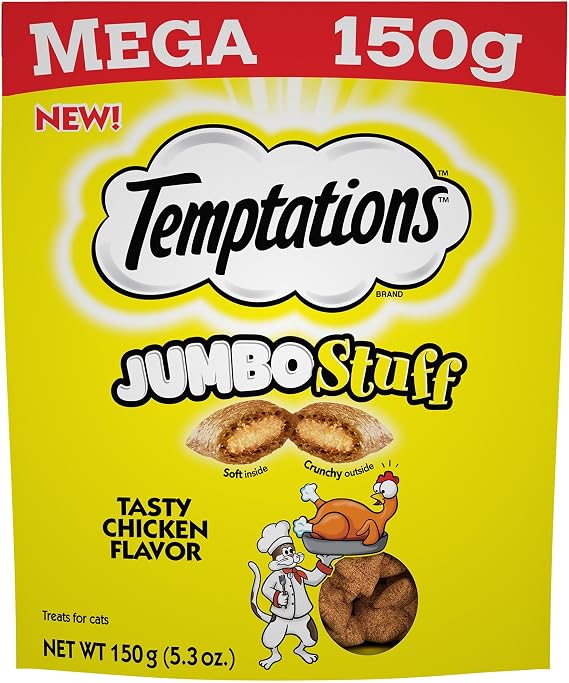 Temptations Jumbo Stuff Tasty Chicken Flavor Crunchy and Soft Cat Treats, 5.29 oz.