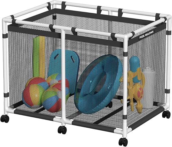 142-Gallon Pool Storage Bin for Swim Gear, Basic Plus Style | UV & Tear-Resistant Textilene, Easy Setup, Pool Toys, Floats & Towels Organizer, Up to 110 lb, 6 Locking Wheels