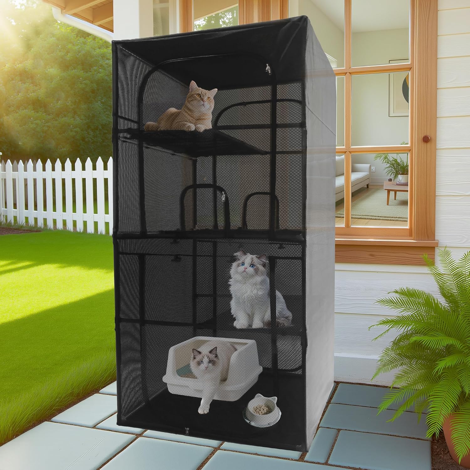 Catio Outdoor Cat Enclosure Window 72.4" H Large Cat Cage with Perches 4 Tiers Cat Patio Playpen Kitten Kennel for Multiple Indoor Cats