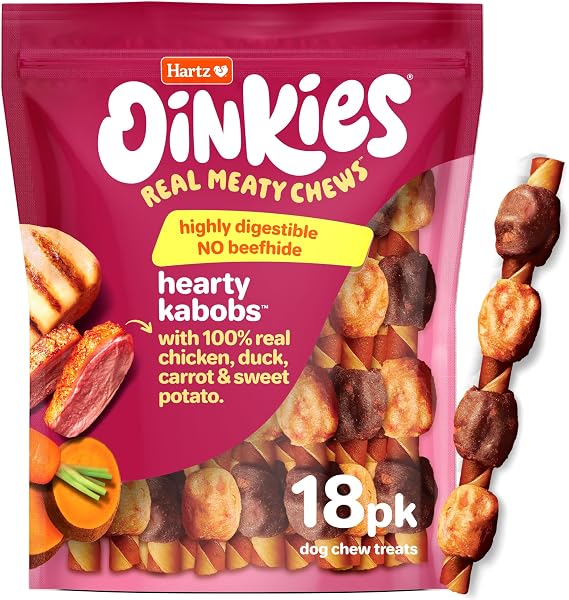 Oinkies Hearty Kabobs RawhideFree Dog Treats, 18 Count